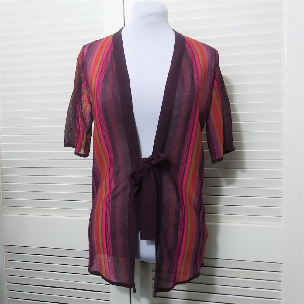 Soft Surroundings‎ Sheer Striped Tie Front Cardigan